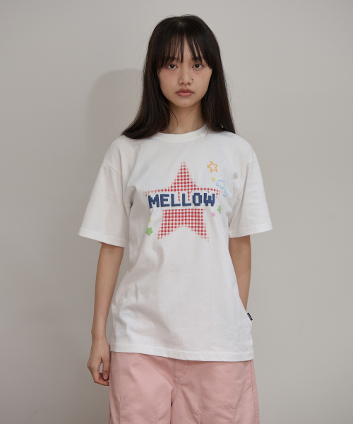 MELLOW Star Check Half T-shirt IVORY