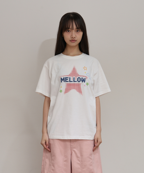 MELLOW Star Check Half T-shirt IVORY