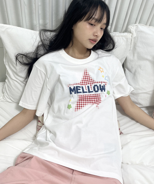 MELLOW Star Check Half T-shirt IVORY