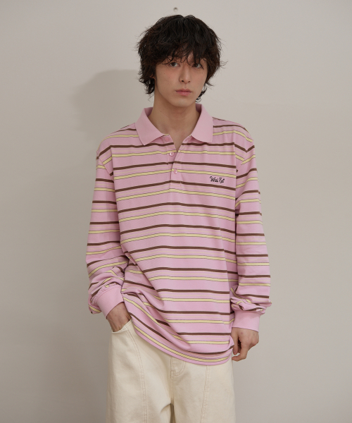 Stripe Logo Pique Long Sleeve T-shirt PINK