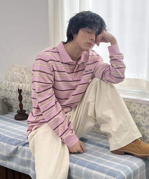 Stripe Logo Pique Long Sleeve T-shirt PINK