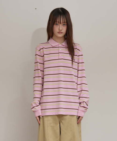 Stripe Logo Pique Long Sleeve T-shirt PINK