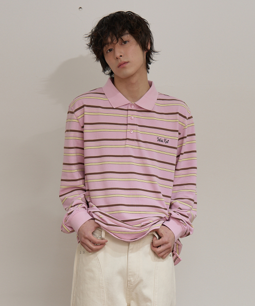 Stripe Logo Pique Long Sleeve T-shirt PINK