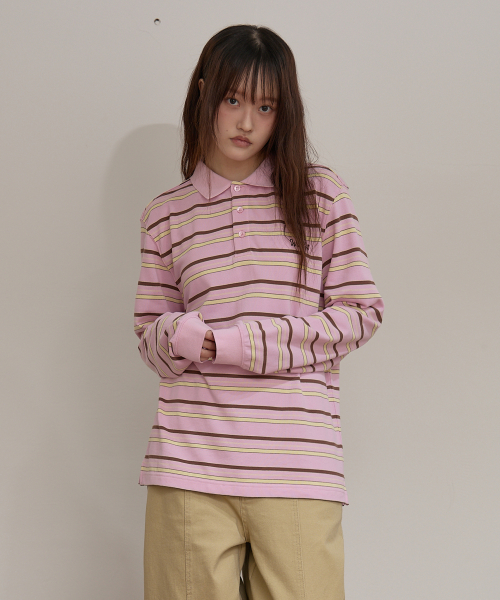 Stripe Logo Pique Long Sleeve T-shirt PINK