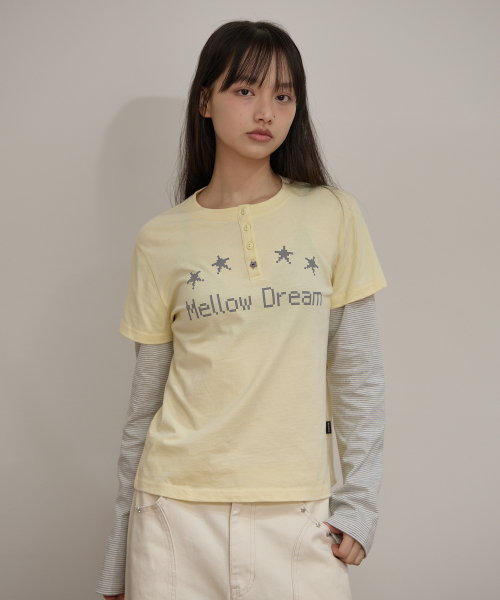MELLOW DREAM Stripe Layerd T-shirt YELLOW