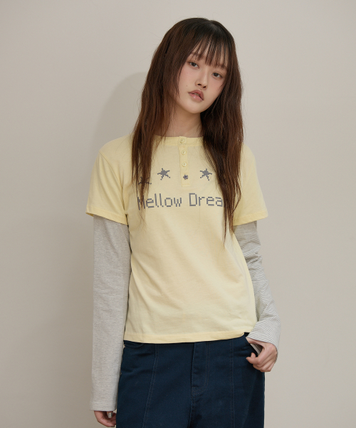 MELLOW DREAM Stripe Layerd T-shirt YELLOW