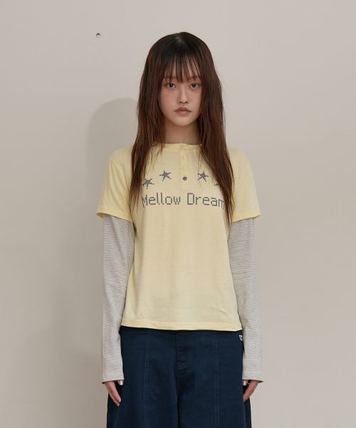 MELLOW DREAM Stripe Layerd T-shirt YELLOW