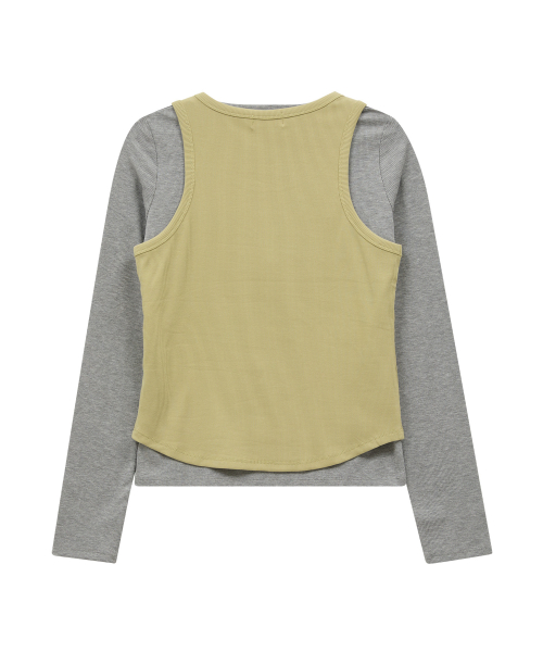 Star Cut Out Top SET Layered T-shirt GREY