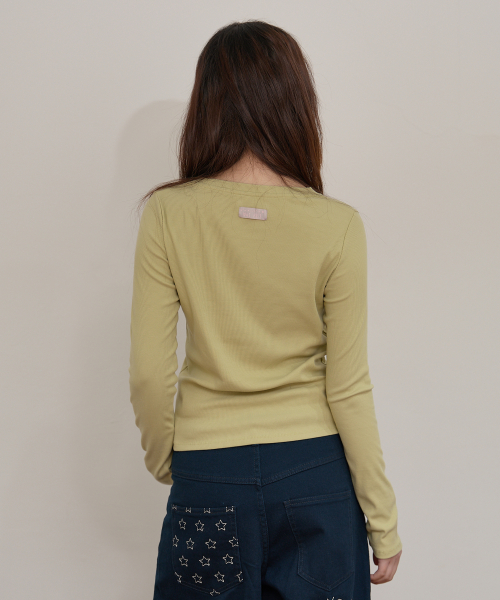 Star Cut Out Top SET Layered T-shirt SAGE GREEN