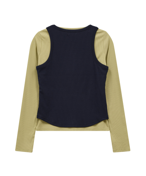 Star Cut Out Top SET Layered T-shirt SAGE GREEN