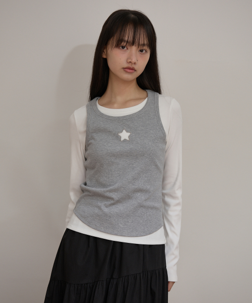 Star Cut Out Top SET Layered T-shirt IVORY