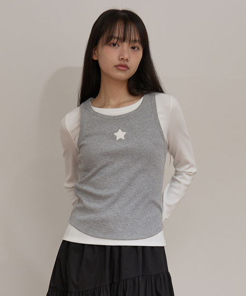Star Cut Out Top SET Layered T-shirt IVORY