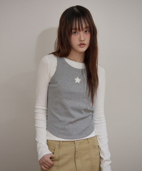 Star Cut Out Top SET Layered T-shirt IVORY