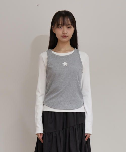 Star Cut Out Top SET Layered T-shirt IVORY