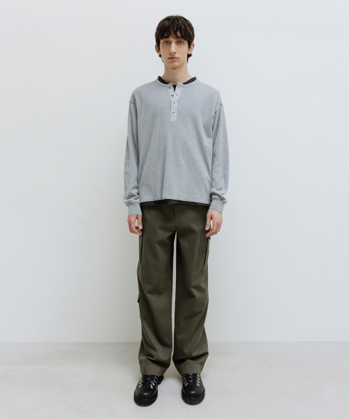 Waffle Henley Neck Long Sleeve MELANGE GREY