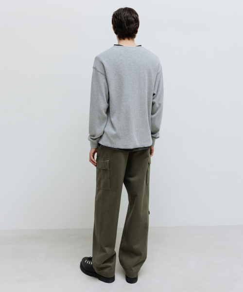 Waffle Henley Neck Long Sleeve MELANGE GREY