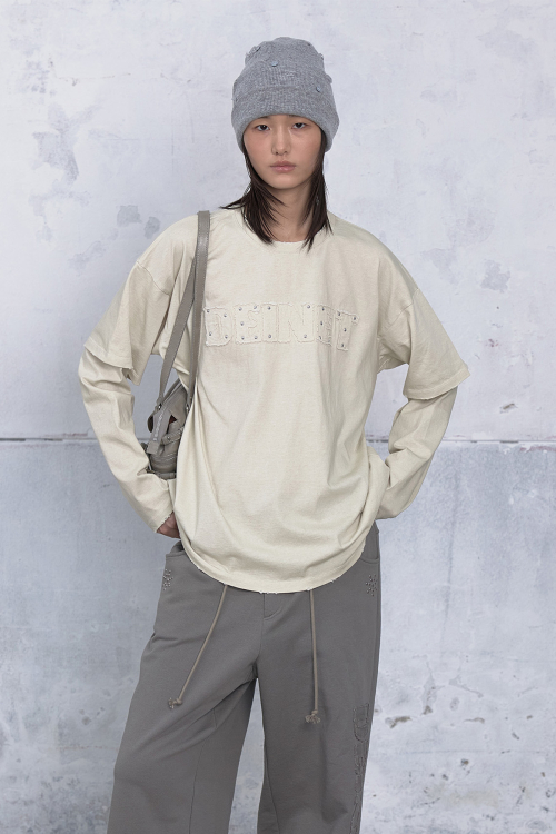 APPLIQUE LAYERED T-SHIRT IN IVORY