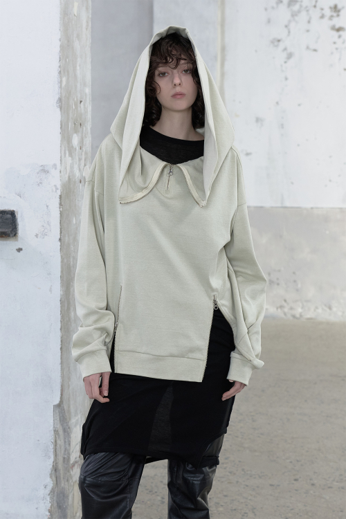 BIG HOODED SWEAT PULLOVER IN OATMEAL