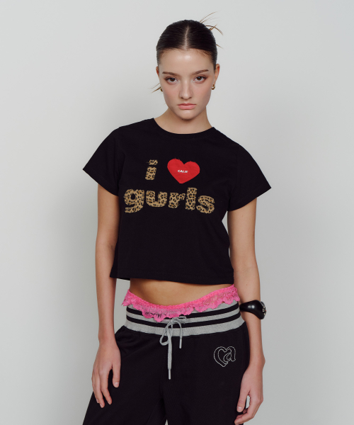 VINTAGE LEOPARD GURLS T-SHIRT BLACK