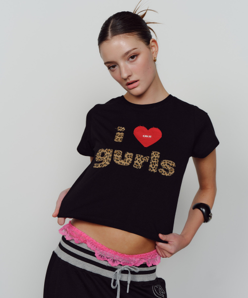 VINTAGE LEOPARD GURLS T-SHIRT BLACK