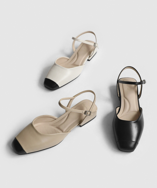 레이번 스퀘어 슬링백 플랫슈즈 (2cm)