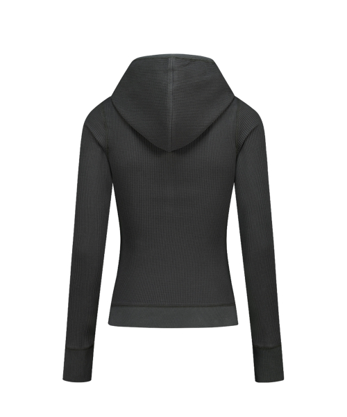 WAFFLE HOODIE BUTTON LONG SLEEVE CHARCOAL