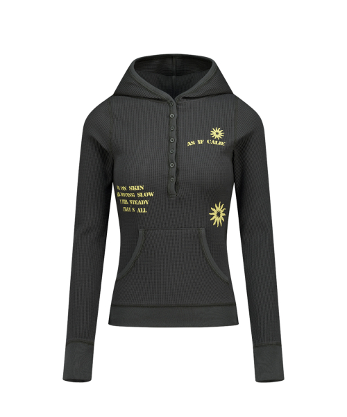 WAFFLE HOODIE BUTTON LONG SLEEVE CHARCOAL
