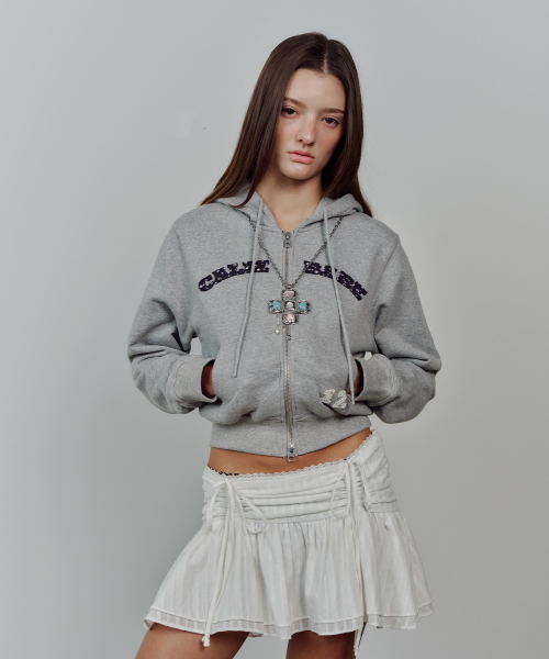 CALIE BABE SOLID HOOD ZIP UP MELANGEGRAY