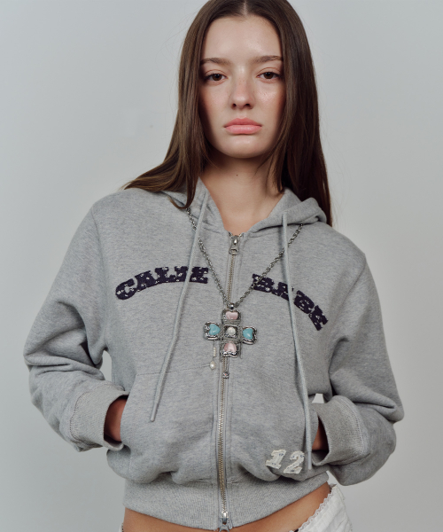 CALIE BABE SOLID HOOD ZIP UP MELANGEGRAY