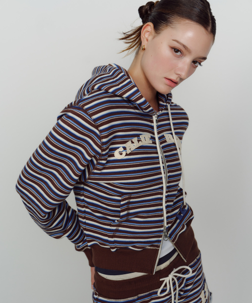 CALIE BABE STRIPE HOOD ZIP UP BROWN