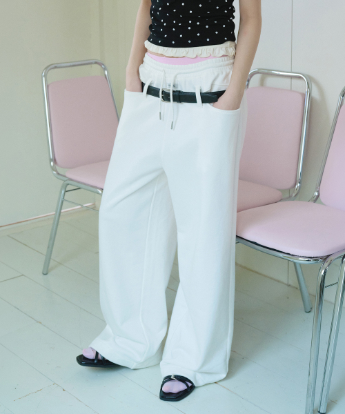 BELT SET TWO-WAY SWEAT PANTS WHITE