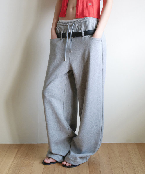BELT SET TWO-WAY SWEAT PANTS GRAY