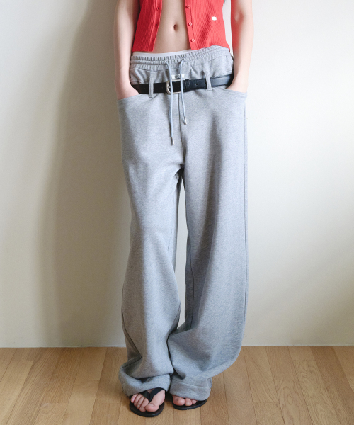 BELT SET TWO-WAY SWEAT PANTS GRAY