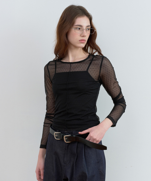 DOT SHEER LONG SLEEVE BLACK