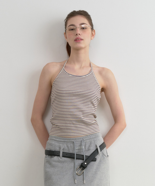 STRIPE HALTER NECK TOP IVORY