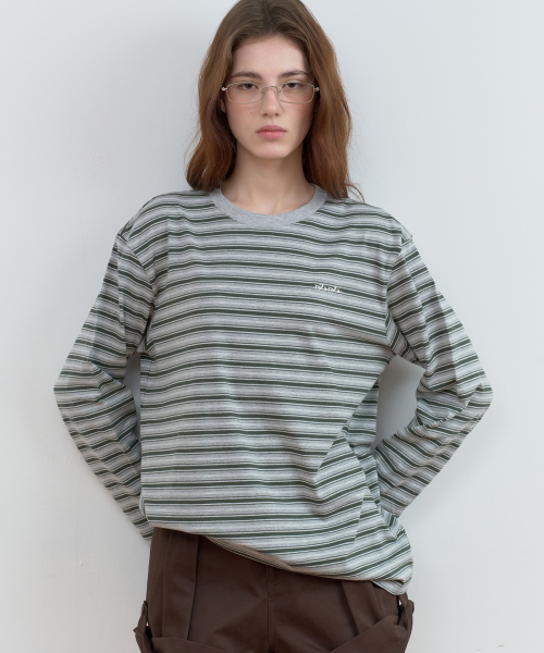 STRIPE LONG SLEEVE T-SHIRT GY+GR