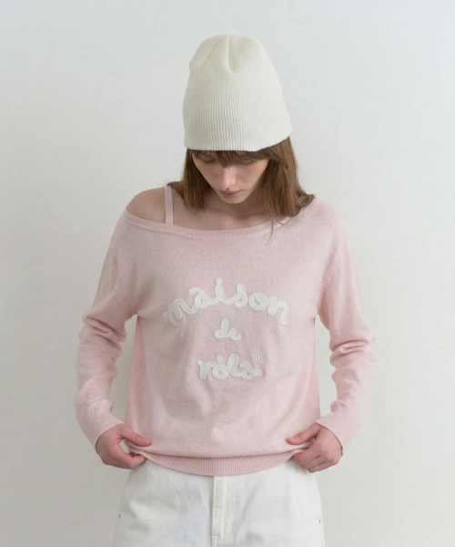 MAISON DE ROLA EMBROIDERY OFF SHOULDER KNIT PINK