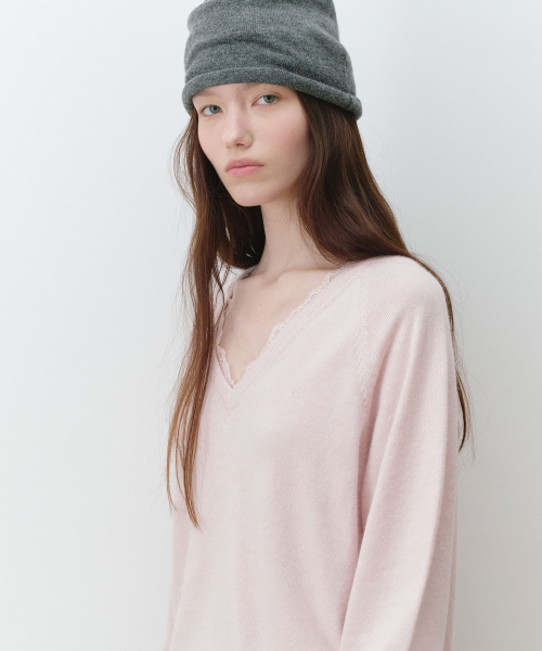 LACE V NECK KNIT PINK