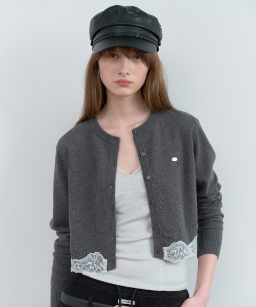 LACE KNIT CARDIGAN M/CHARCOAL