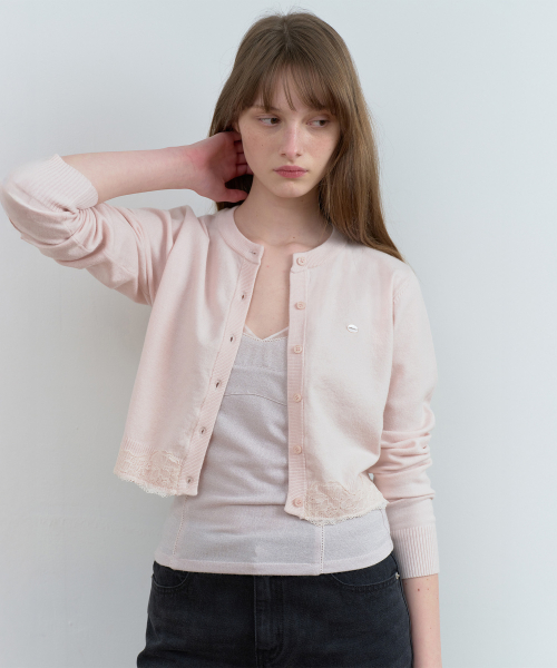 LACE KNIT CARDIGAN B/PINK