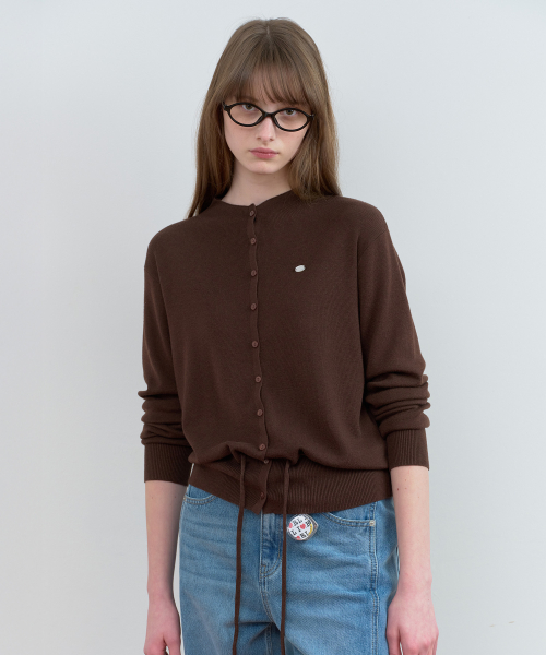 HIGH NECK STRING KNIT CARDIGAN BROWN