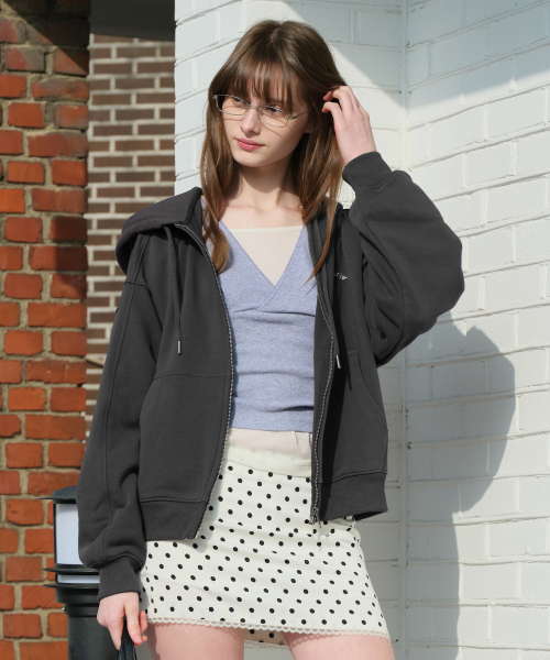 SIMPLE LOGO HOOD ZIP-UP CHARCOAL