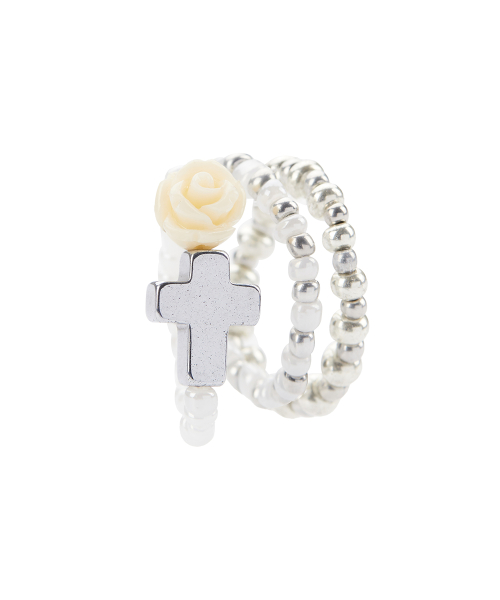 EL CROSS ROSE LAYERED RING(IVORY)