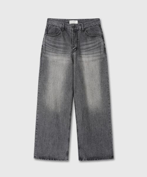 W LOOSED WIDE DENIM PANTS (WASHED BLACK)