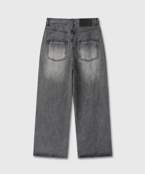 W LOOSED WIDE DENIM PANTS (WASHED BLACK)