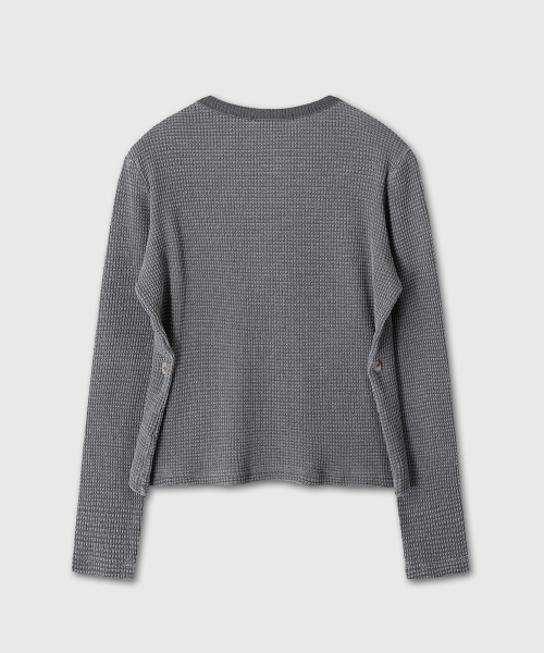 WAIST BUTTON DETAIL WAFFLE HENLEY NECK (CHARCOAL)