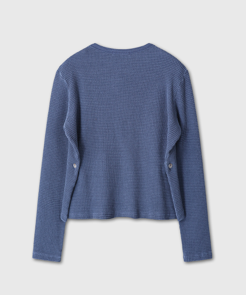 WAIST BUTTON DETAIL WAFFLE HENLEY NECK (BLUE)