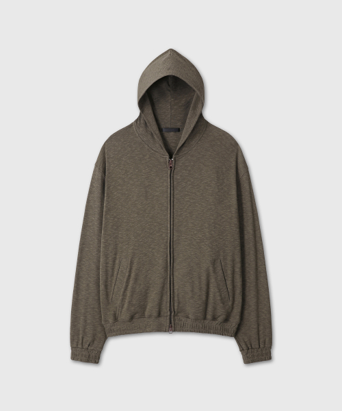 SLUB TEXTURE HOOD ZIP-UP (KHAKI)