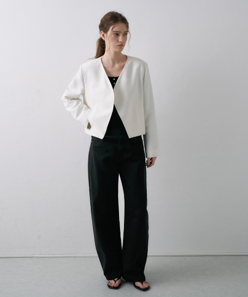 V-Neck Curved Short Jacket[LMBFSPJK110]-2color