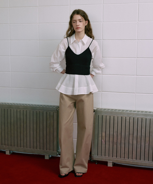 Sheer Peplum Shirt[LMBFSPSH317]-Off-White